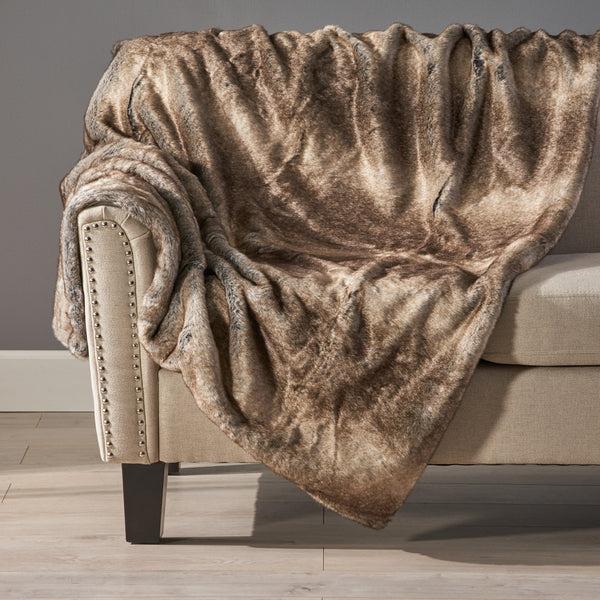 Gdf Studio Tuscan Modern Glam Striped Faux Fur Throw Blanket