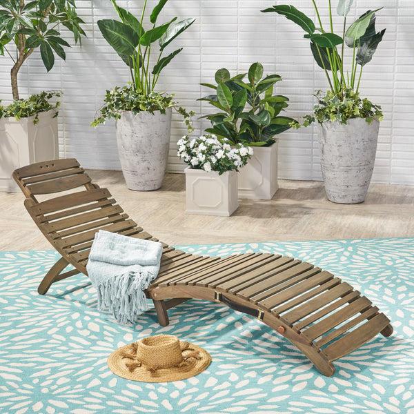 Gdf Studio Tycie Outdoor Gray Acacia Wood Foldable Chaise Lounge
