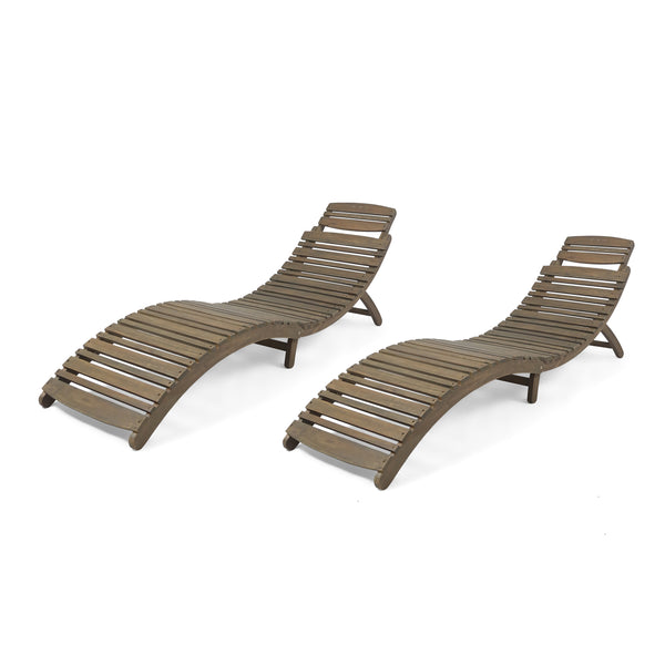 Gdf Studio Tycie Outdoor Gray Acacia Wood Foldable Chaise Lounge