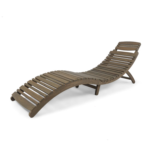 gdf studio Tycie Outdoor Gray Acacia Wood Foldable Chaise Lounge