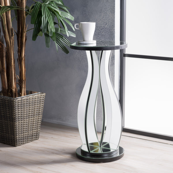 Gdf Studio Tyne Modern Glam Curvy Mirror Accent Table With Circular Tabletop