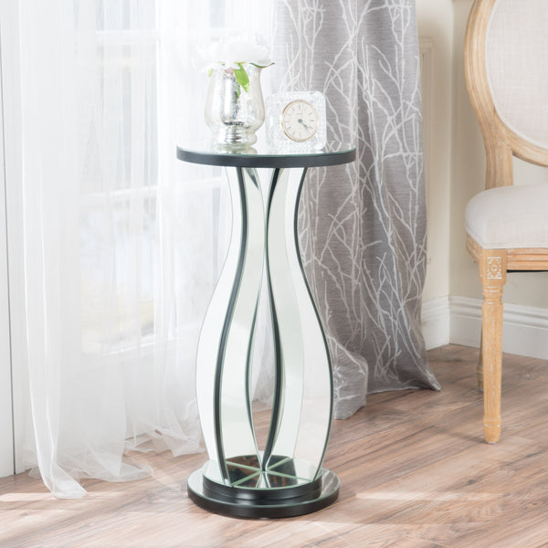 Gdf Studio Tyne Modern Glam Curvy Mirror Accent Table With Circular Tabletop