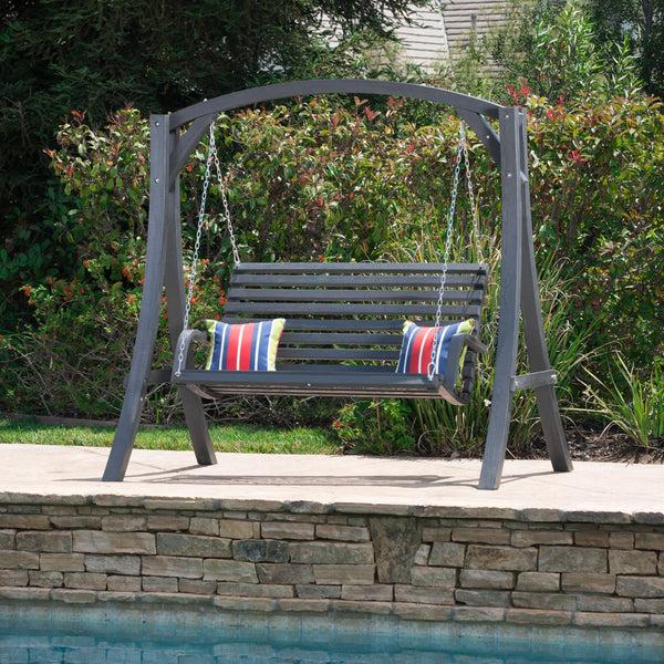 Gdf Studio Tyrell Outdoor Grey Finished Larch Wood Swinging Loveseat