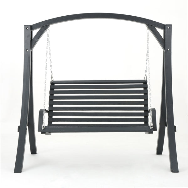 gdf studio Tyrell Outdoor Grey Finished Larch Wood Swinging Loveseat