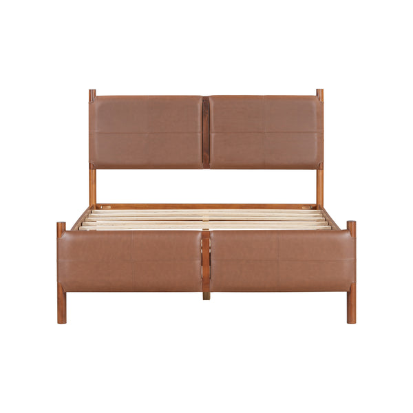gdf studio Umora Queen Bed with Brown leather Upholstered Headboard Wood Frame