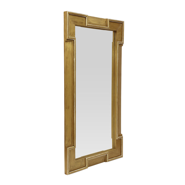 gdf studio Upsata Boho Handcrafted Mango Wood Carved Full Length Standing Mirror Natural and Gold