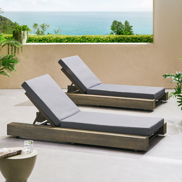 Gdf Studio Ursula Outdoor Acacia Wood Chaise Lounge And Cushion Sets (Set Of 2)