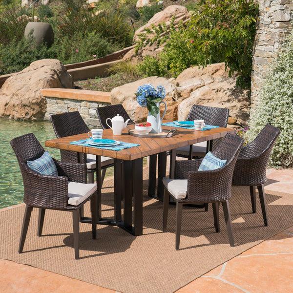 Gdf Studio Valby Outdoor 7 Piece Wicker Dining Set With Concrete Dining Table