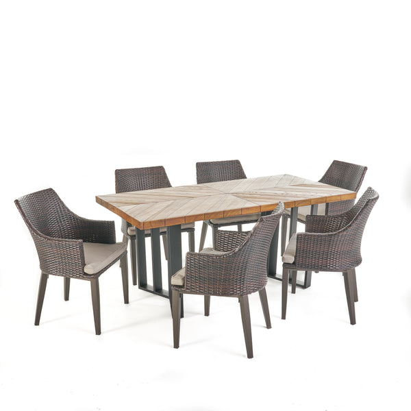 gdf studio Valby Outdoor 7 Piece Wicker Dining Set with Concrete Dining Table