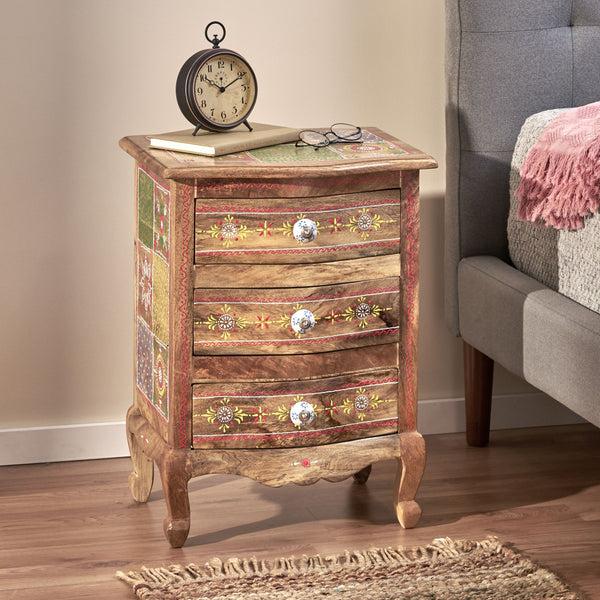 Gdf Studio Valdosta Handcrafted Boho Mango Wood 3 Drawer Nightstand