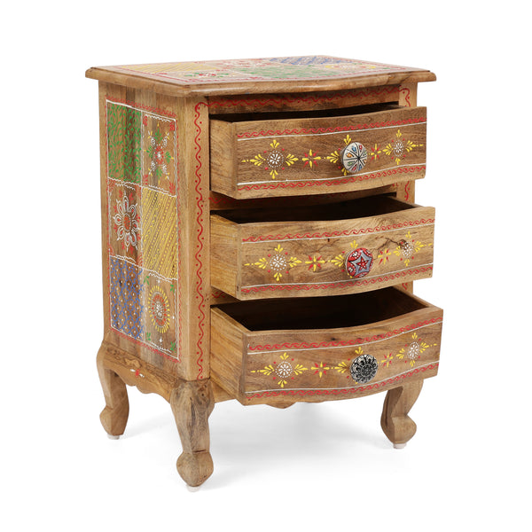 Gdf Studio Valdosta Handcrafted Boho Mango Wood 3 Drawer Nightstand