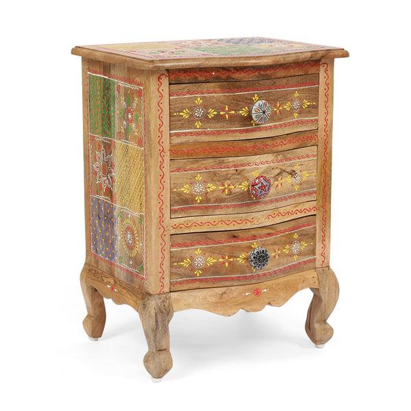 gdf studio Valdosta Handcrafted Boho Mango Wood 3 Drawer Nightstand