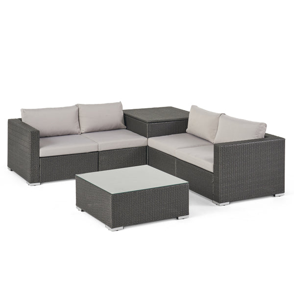 gdf studio Valentina Outdoor 4-Seater Sectional Sofa Set with Coffee Table and Storage Ottoman