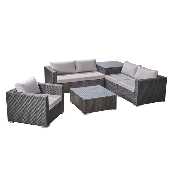gdf studio Valentina Outdoor 5-Seater Sectional Sofa Set with Club Chair and Storage Ottoman