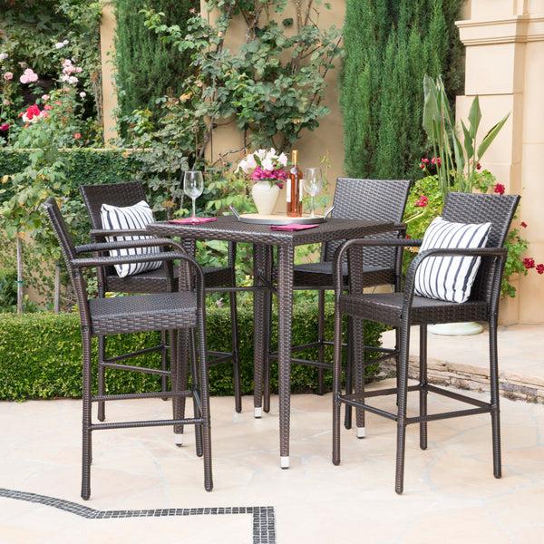 Gdf Studio Valkyrien Outdoor 5 Piece Multi-brown Wicker Square Bar Table Set