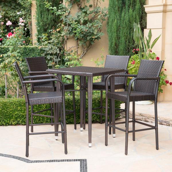 Gdf Studio Valkyrien Outdoor 5 Piece Multi-brown Wicker Square Bar Table Set