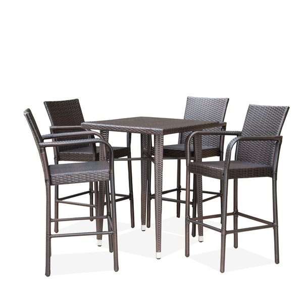 gdf studio Valkyrien Outdoor 5 Piece Multi-brown Wicker Square Bar Table Set