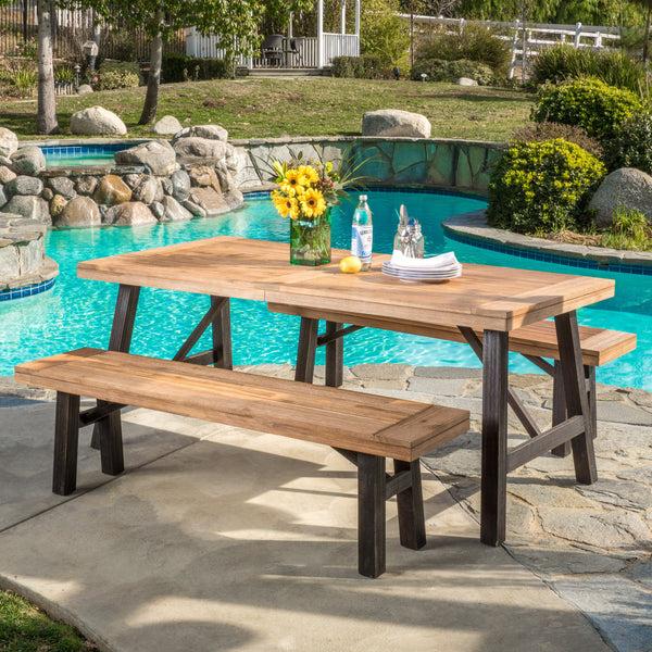 Gdf Studio Valverde Outdoor Teak Finish And Brushed Grey Acacia Wood Picnic Dining Set