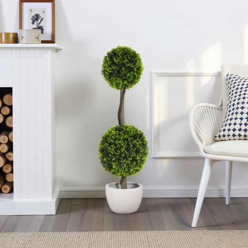 Gdf Studio Valvion 34" Artificial Topiary Boxwood Tree Double Ball With Pot Set Of 2