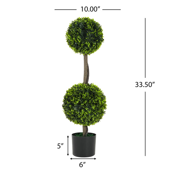 Gdf Studio Valvion 34" Artificial Topiary Boxwood Tree Double Ball With Pot Set Of 2
