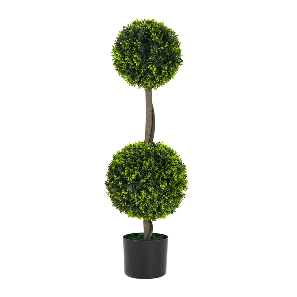 Gdf Studio Valvion 34" Artificial Topiary Boxwood Tree Double Ball With Pot Set Of 2