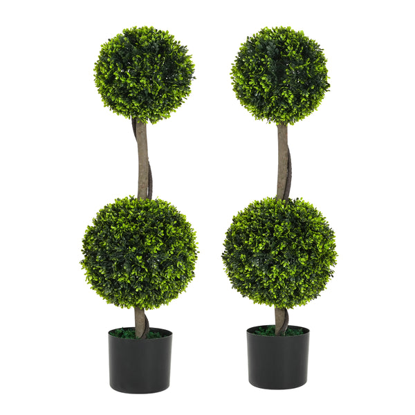 gdf studio Valvion 34" Artificial Topiary Boxwood Tree Double Ball with Pot Set of 2