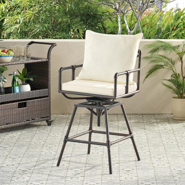 Gdf Studio Varick Outdoor Adjustable Pipe Barstool With Cushions