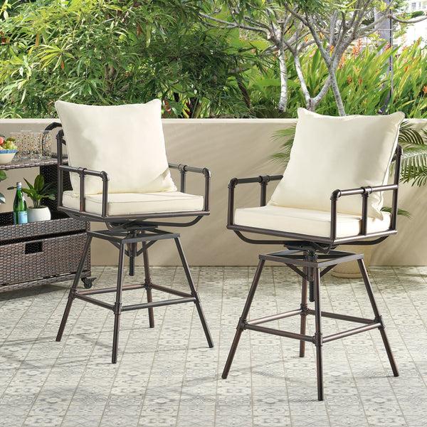 Gdf Studio Varick Outdoor Adjustable Pipe Barstools (Set Of 2) Black Copper And Beige