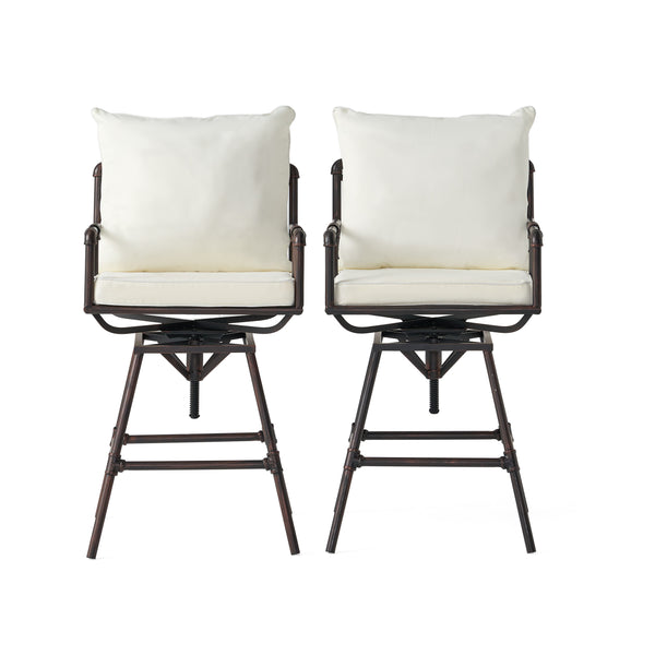 gdf studio Varick Outdoor Adjustable Pipe Barstools (Set of 2) Black Copper and Beige