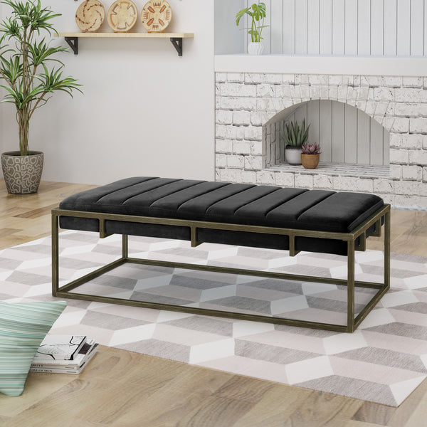 Gdf Studio Vassy Modern Velvet Ottoman Bench With Brass Finish