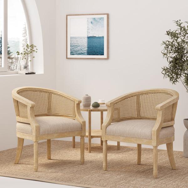 Gdf Studio Velie French Country Wood And Cane Accent Chairs Set Of 2