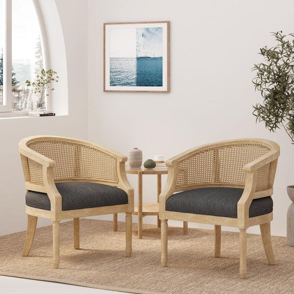 gdf studio Velie French Country Wood and Cane Accent Chairs Set of 2