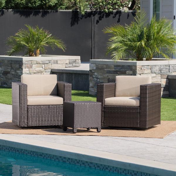Gdf Studio Venice 2-Seater Brown Wicker Outdoor Chat Set With Side Table