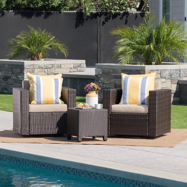 Gdf Studio Venice 2-Seater Brown Wicker Outdoor Chat Set With Side Table