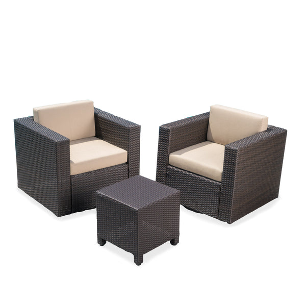 gdf studio Venice 2-Seater Brown Wicker Outdoor Chat Set with Side Table