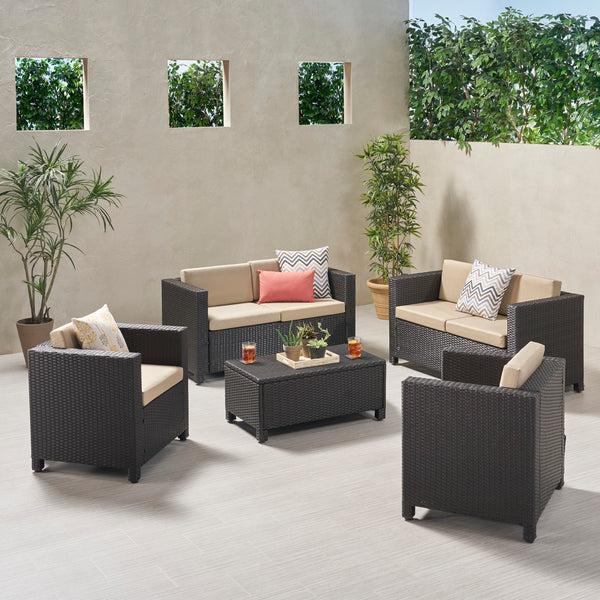 Gdf Studio Venice 6-Seater Outdoor Sofa Set With Coffee Table