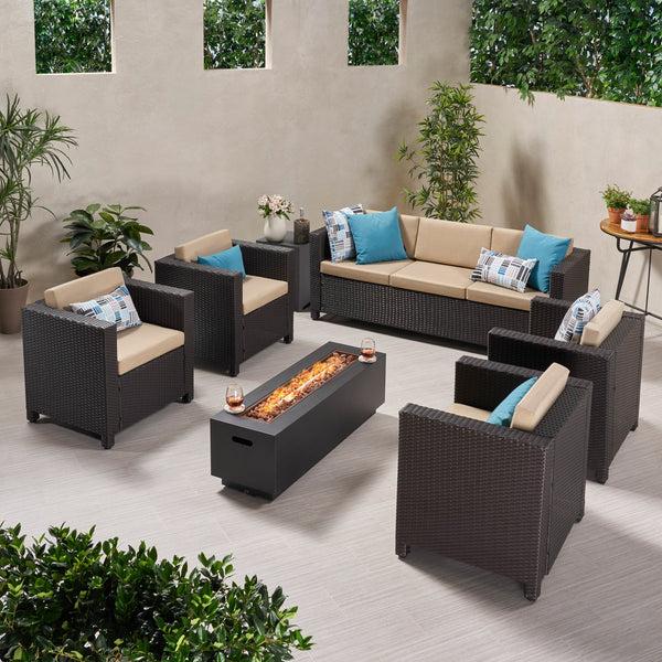 Gdf Studio Venice 7-Seater Outdoor Fire Pit Sofa Set