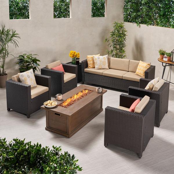 Gdf Studio Venice 7-Seater Outdoor Fire Pit Sofa Set