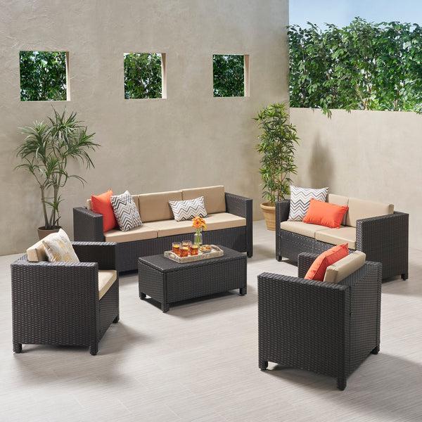 Gdf Studio Venice Outdoor 7 Seater Sofa Chat Set With Cushions