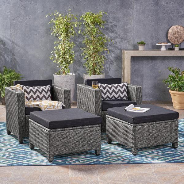 Gdf Studio Venice Outdoor Gray PE Wicker Club Chair With Ottoman (set Of 2)