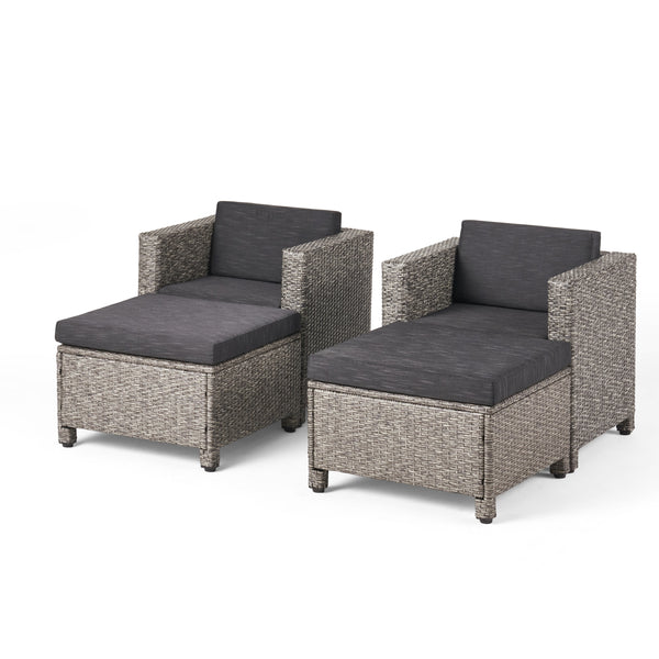 gdf studio Venice Outdoor Gray PE Wicker Club Chair with Ottoman (set of 2)