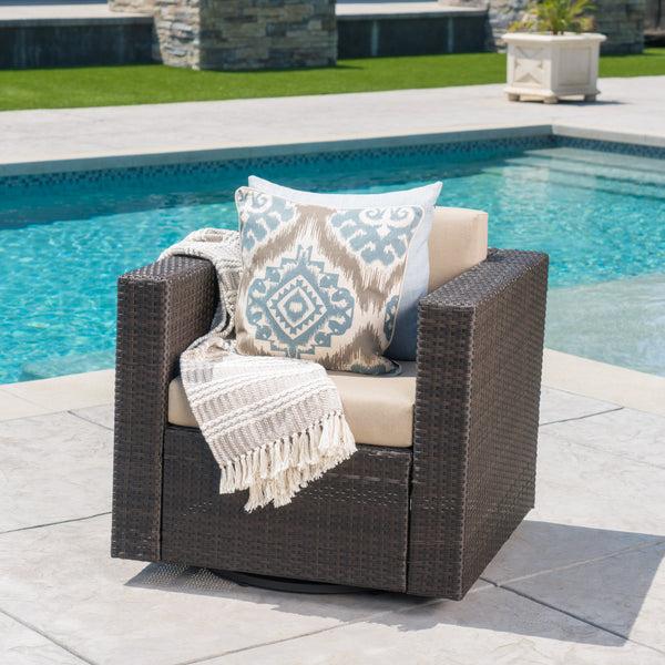 Gdf Studio Venice Outdoor Wicker Swivel Club Chairs With Cushions