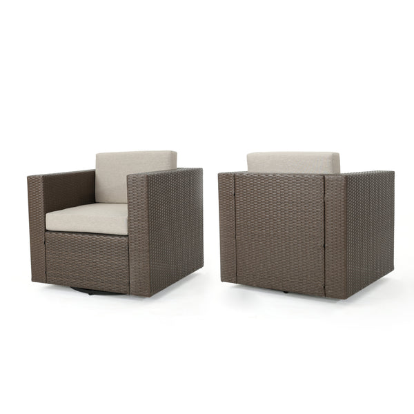 Gdf Studio Venice Outdoor Wicker Swivel Club Chairs With Cushions Set Of 2