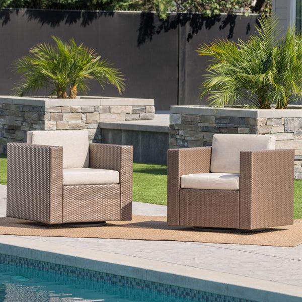Gdf Studio Venice Outdoor Wicker Swivel Club Chairs With Cushions Set Of 2