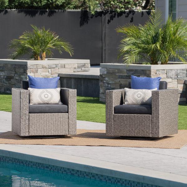 gdf studio Venice Outdoor Wicker Swivel Club Chairs with Cushions Set of 2