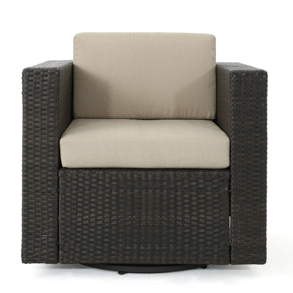 gdf studio Venice Outdoor Wicker Swivel Club Chairs with Cushions