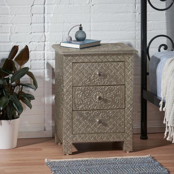Gdf Studio Vensel Handcrafted Boho 3 Drawer Nightstand