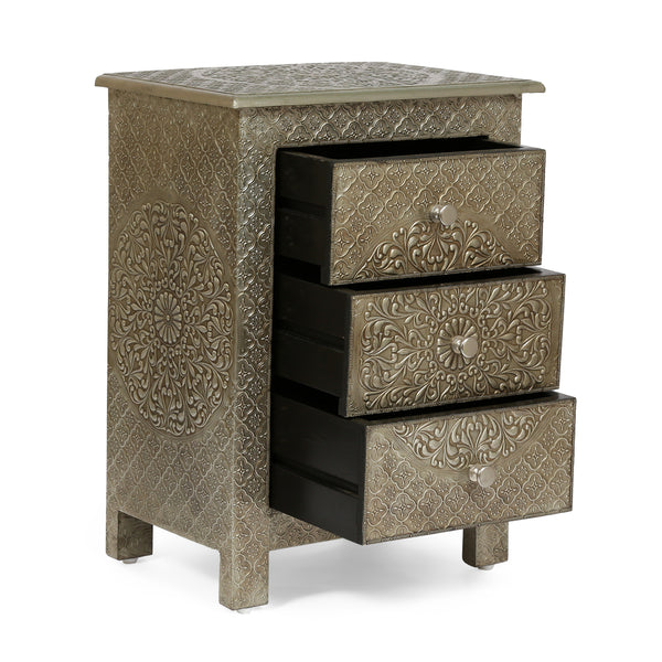 Gdf Studio Vensel Handcrafted Boho 3 Drawer Nightstand