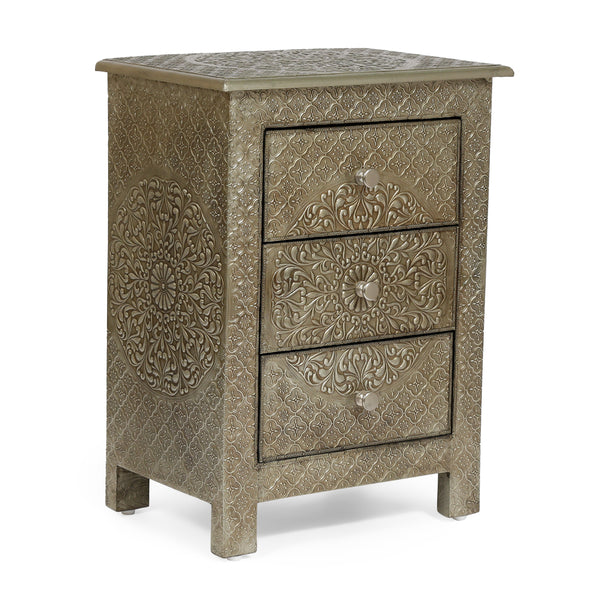 gdf studio Vensel Handcrafted Boho 3 Drawer Nightstand