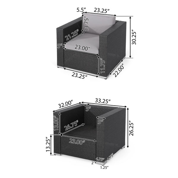 Gdf Studio Verin Outdoor Grey Wicker Club Chair With Silver Water Resistant Fabric Cushions (Set Of 2)